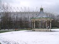 A Victorian bandstand in Leazes Park, by day, in winter